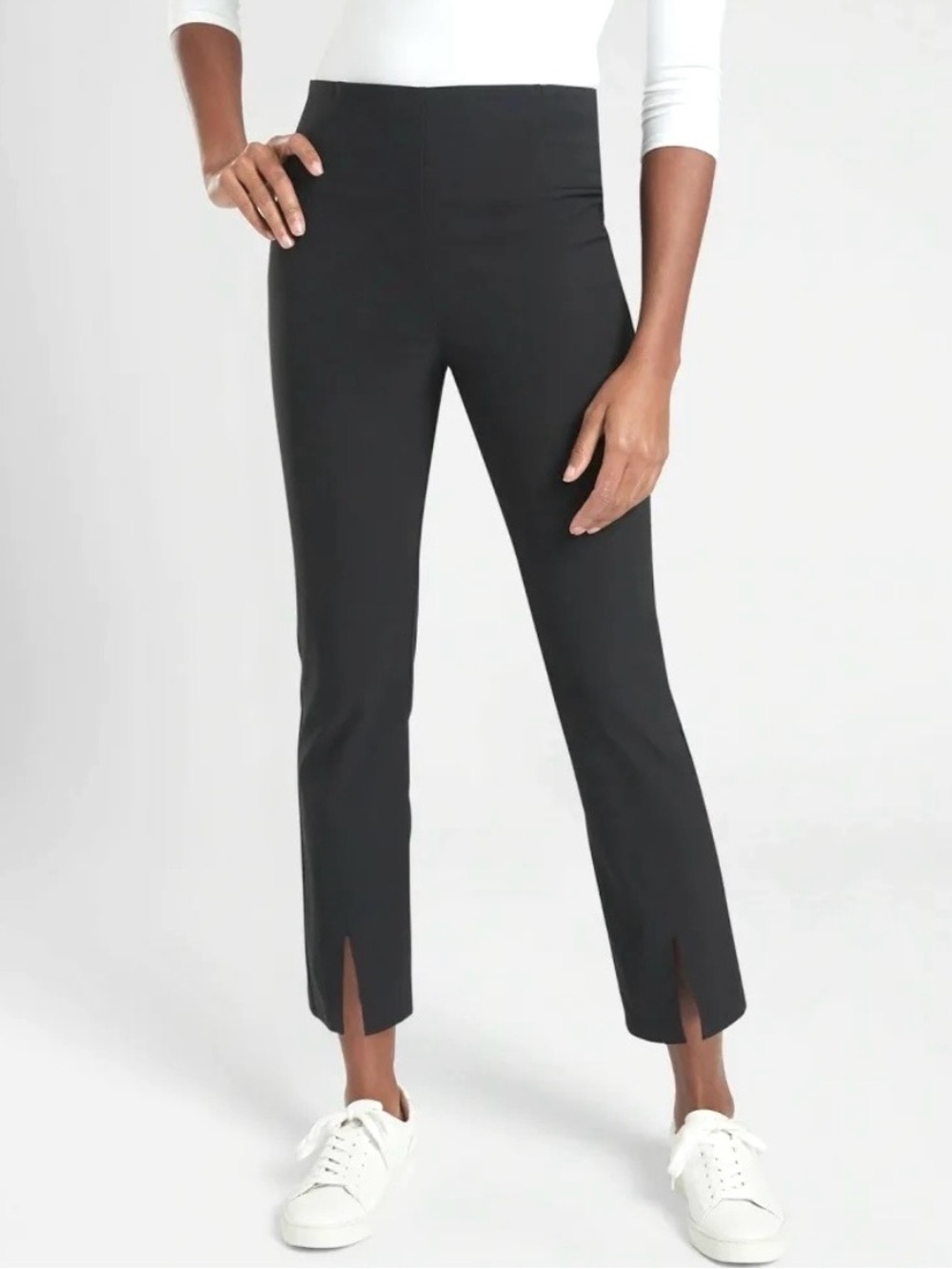 Athleta Wander Slim Straight Crop Pant Black Women’s 6 Front ankle slits NWOT